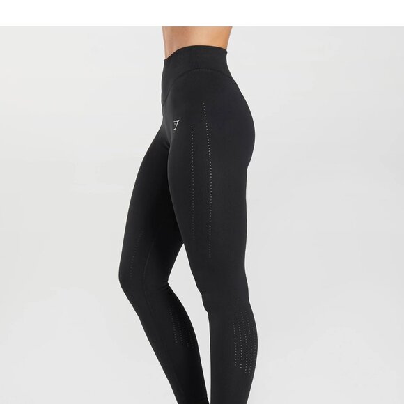 Gymshark Sweat Seamless Sculpt Leggings Gray Blue Ribbed Waistband Mesh SZ:S - Picture 7 of 7